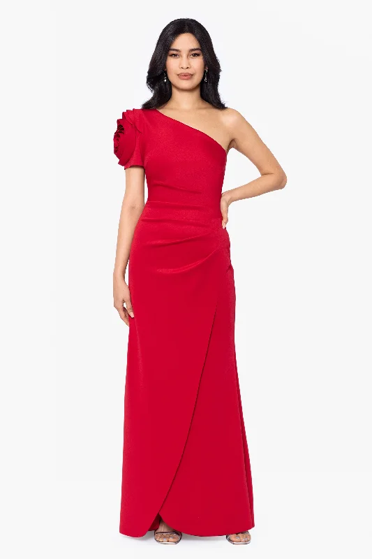 maxi dresses with pockets"Blake" Long One Shoulder Scuba Crepe Dress