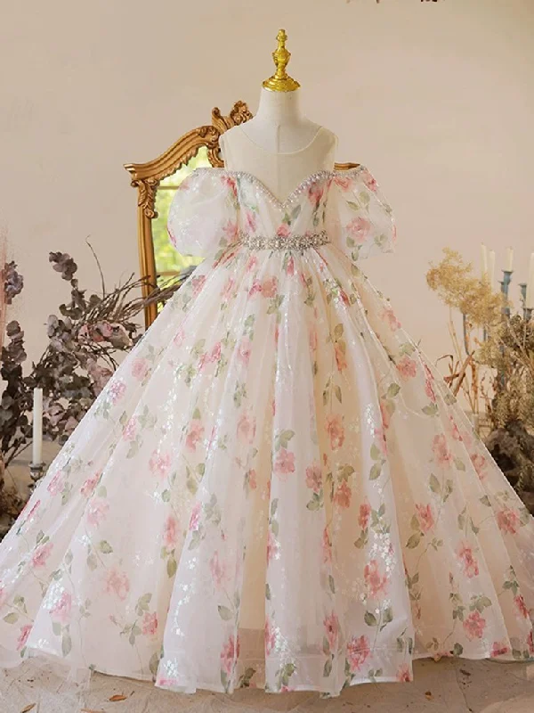 maxi dresses for breastfeeding mothersA-Line Off Shoulder Tulle Lace Champagne Long Flower Girl Dress