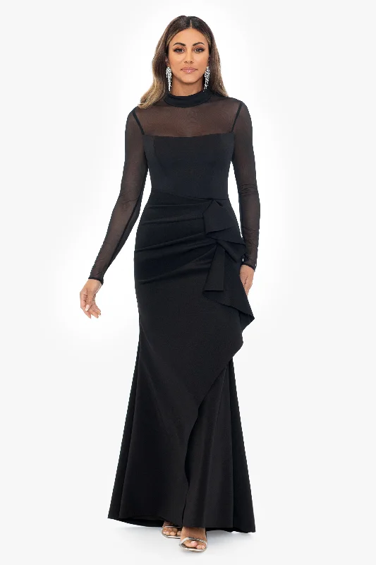 maxi dresses for curves"Rochelle" Long Mesh Sleeves Scuba Dress