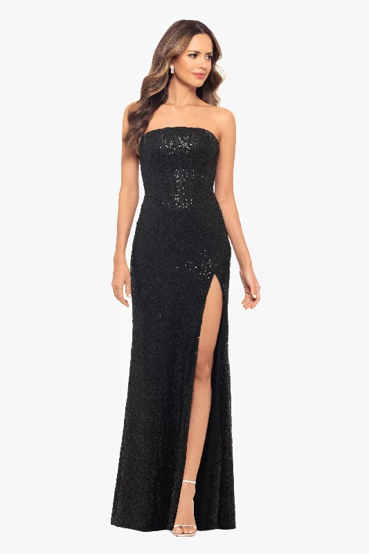 maxi dresses for garden parties"Jenée" Long Strapless Corset Sequin Dress