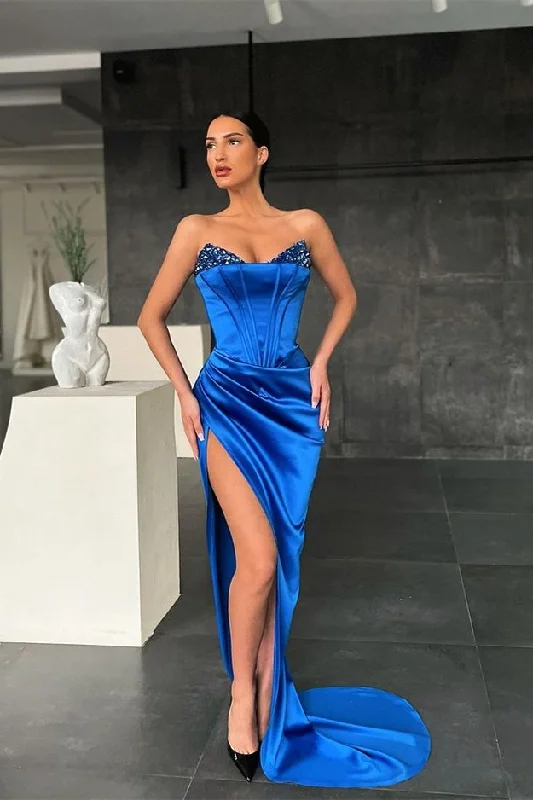 prom dresses with illusion panelsRoyal Blue Mermaid Prom Dress Split With Sequins gh637