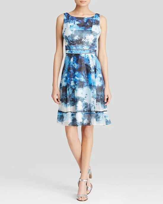 Sleeveless Dress In RayonAdrianna Papell - Sleeveless Bateau Printed Dress 12242570SC