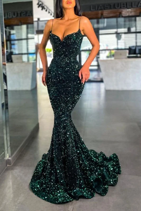 lace prom dressesDark Green Sequins Prom Dress Mermaid gh614