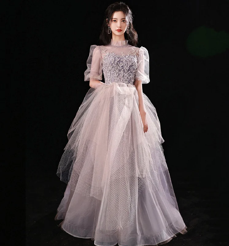 prom dresses for curve-hugging figuresCute tulle sequins long prom dress fashion girl dress  8972