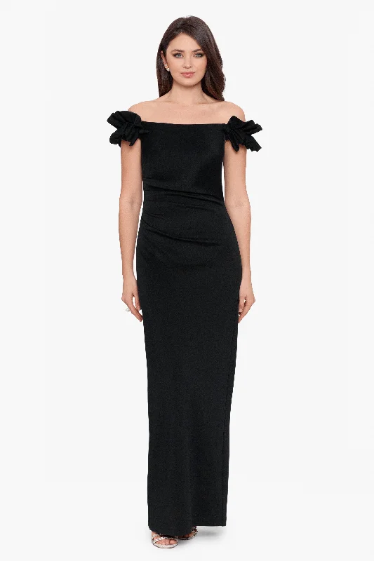 maxi dresses for special occasions"Maggie" Long Scuba Crepe Ruched Off the Shoulder Dress