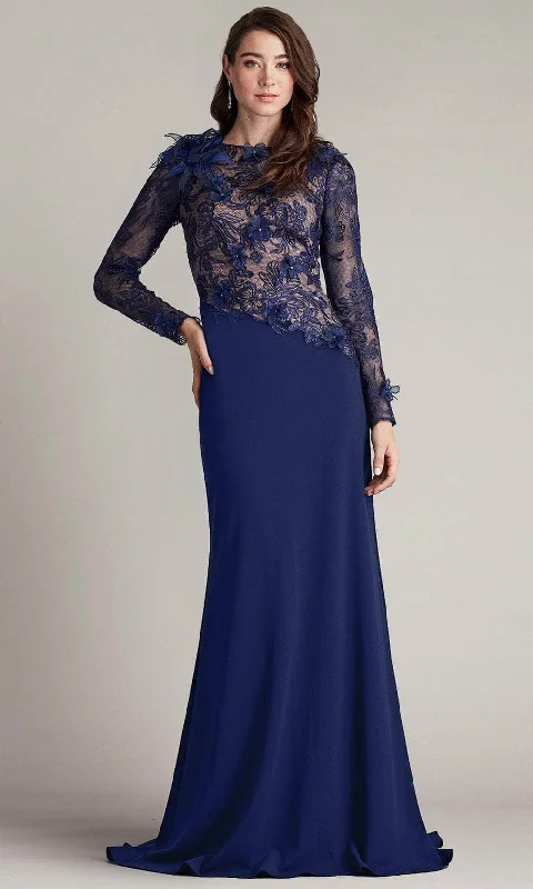 maxi dresses with built-in brasTadashi Shoji CDV16206LXY - Long Sleeve Bateau Long Dress