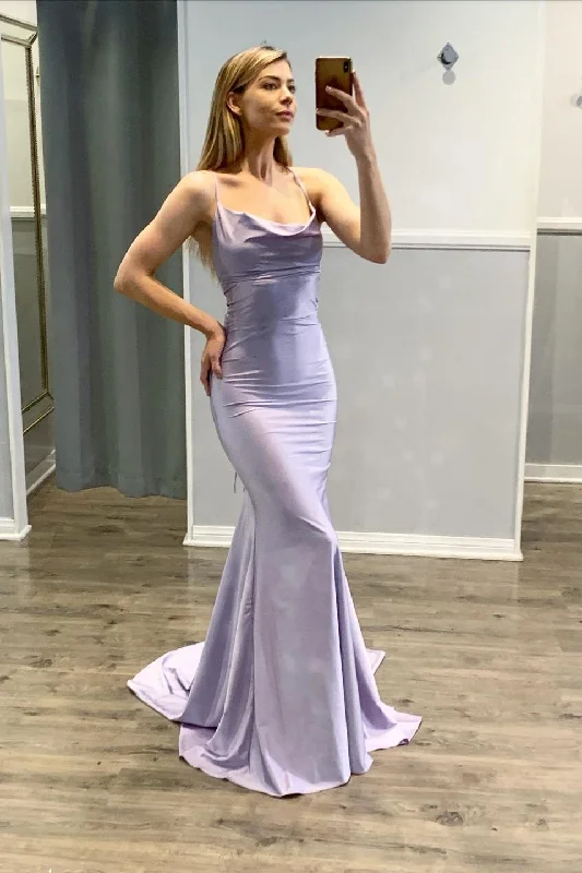 prom dresses for pear shapesLight Purple Mermaid Spaghetti-Straps Prom Dress gh743