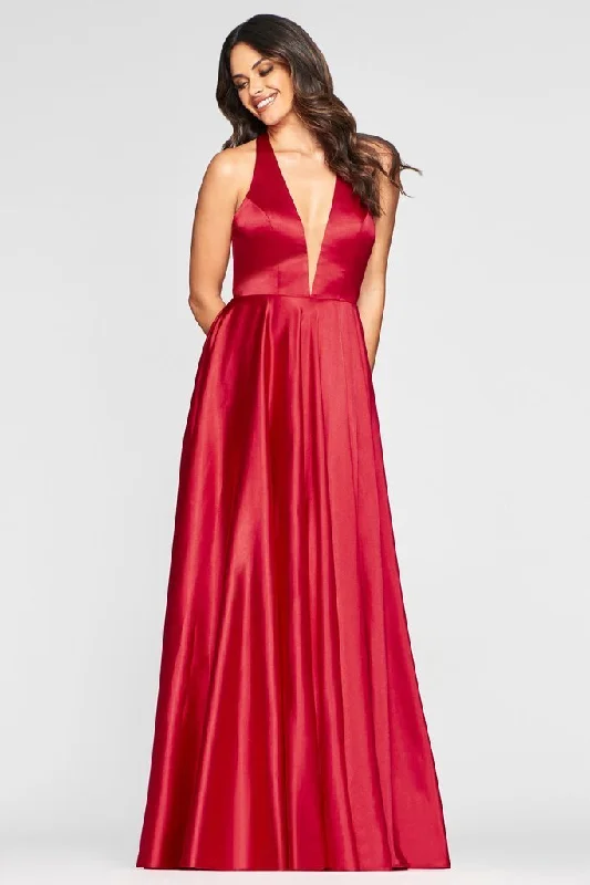 Sleeveless Dress BohemianFaviana - S10403SC Sleeveless Deep V-Neck Charmeuse A-line Dress