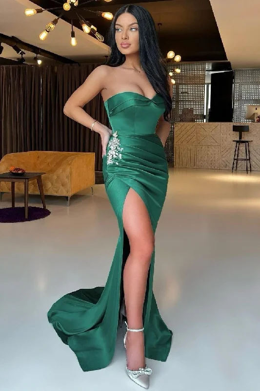 prom dress try-on ideasEmerald Green Sweetheart Sleeveless Mermaid Prom Dress Split With Rhinestones  gh725