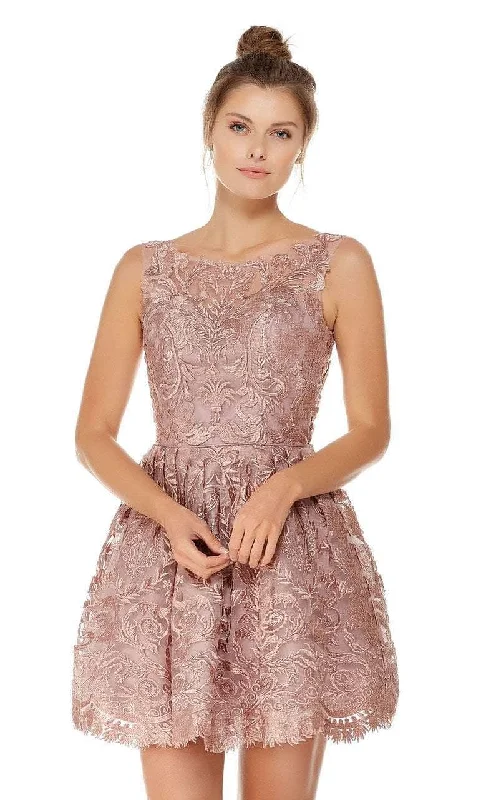 Sleeveless Dress With Floral PrintsAlyce Paris - Sleeveless Illusion Bodice Pleated Dress 3761SC