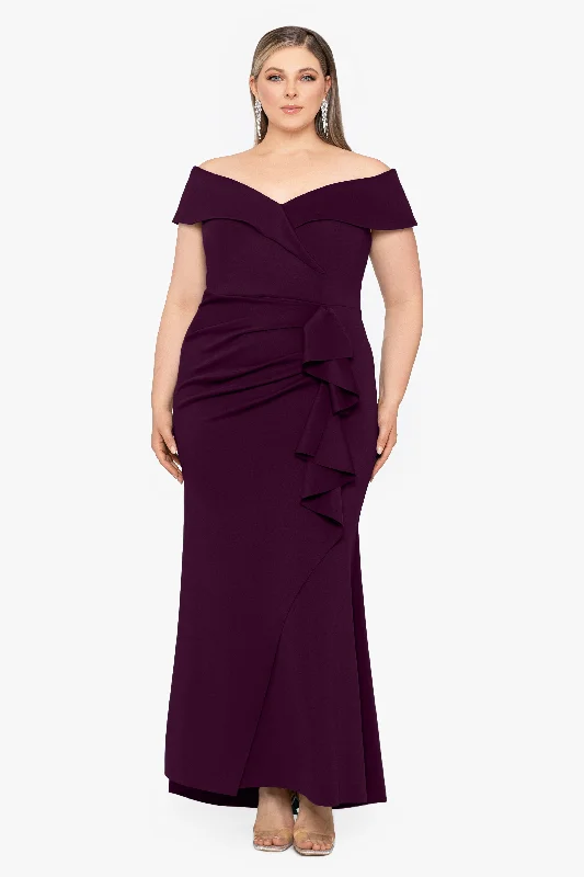 maxi dresses for womenPlus "Patti" Long Off the Shoulder Scuba Crepe Dress