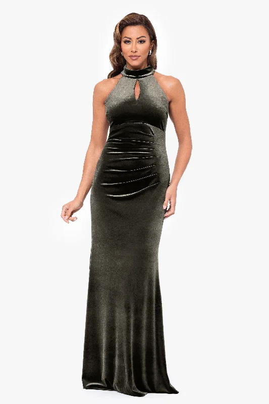 maxi dresses for destination weddings"Grace" Long Velvet Mock Neck Dress