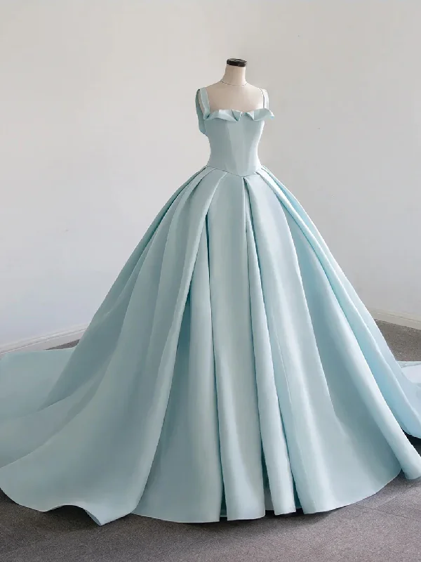 modern prom dressesBlue satin long prom dress, blue sweet 16 dress gh984