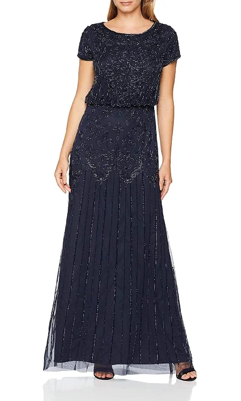 velvet maxi dressesAdrianna Papell - Beaded Short Sleeve Blouson Long Dress 191906600SC