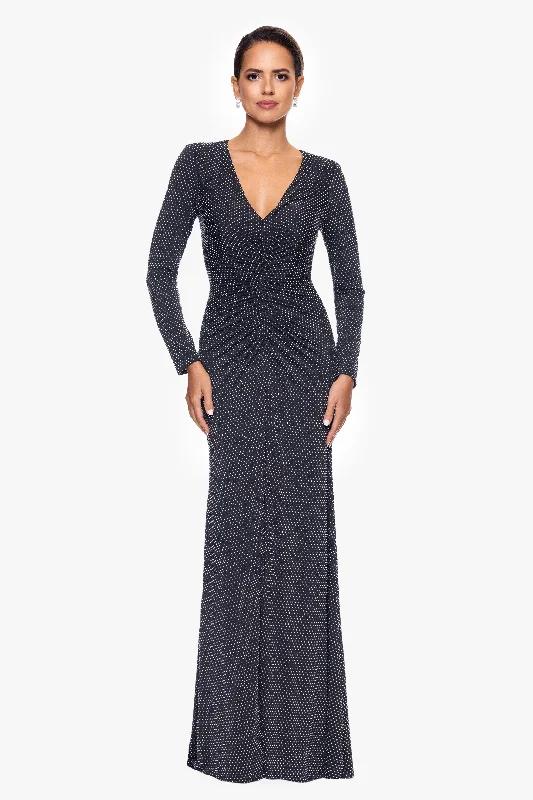 maxi dresses for mother of the groom"Devin" Long Rhinestone Jersey Knit V-Neck Dress