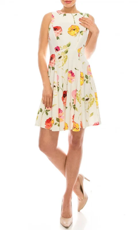 Sleeveless Dress Mother Of The BrideGabby Skye - Sleeveless Floral Print Flared Short Dress 57639MGSC