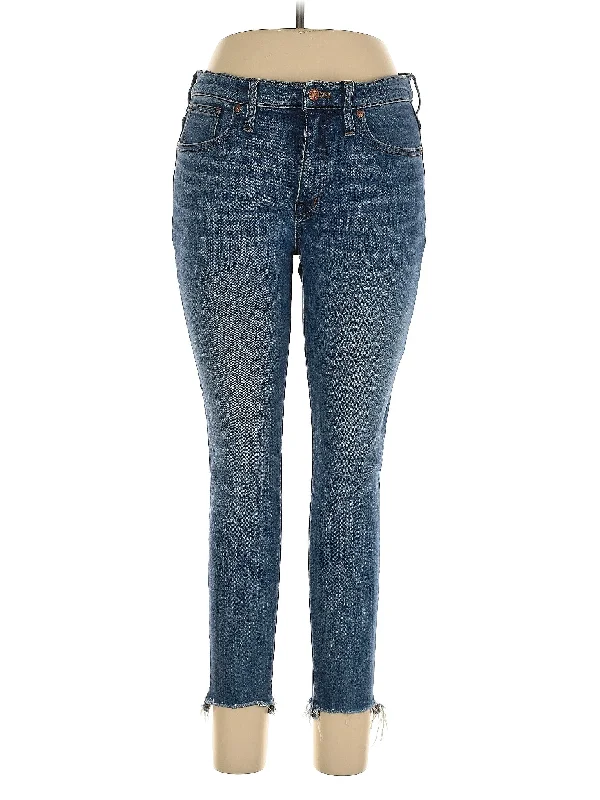 women's denim jeans with leather patchesHigh-Rise Skinny Jeans in Medium Wash