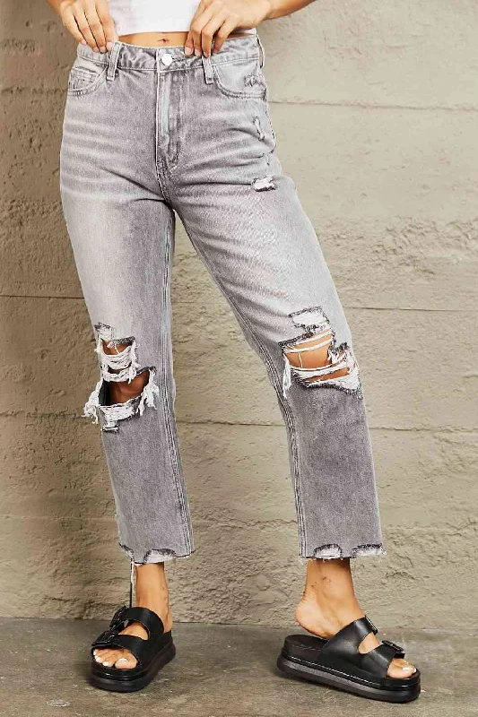 women's denim jeans for formal eventsBAYEAS High Waisted Cropped Straight Jeans