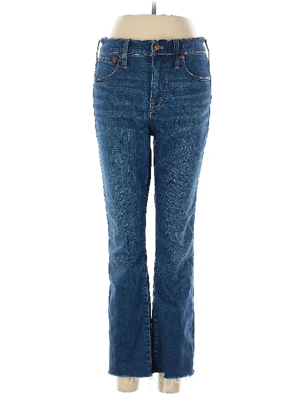 women's denim jeans with patchesHigh-Rise Bootleg Jeans in Medium Wash