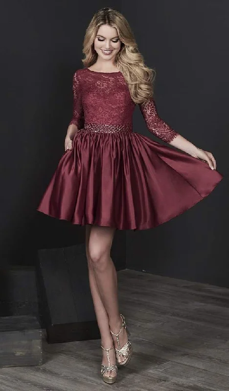 mermaid party dressesTiffany Homecoming - Lace Quarter Length Sleeves A-Line Cocktail Dress 27202 - 1 pc Burgundy In Size 2 Available