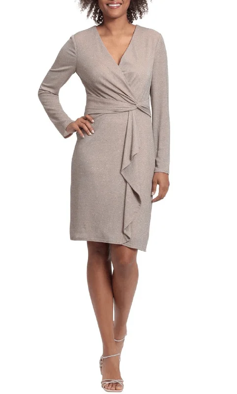 Fitted Silk Long Sleeves DressLondon Times T6431M - Long Sleeve Drape Cocktail Dress