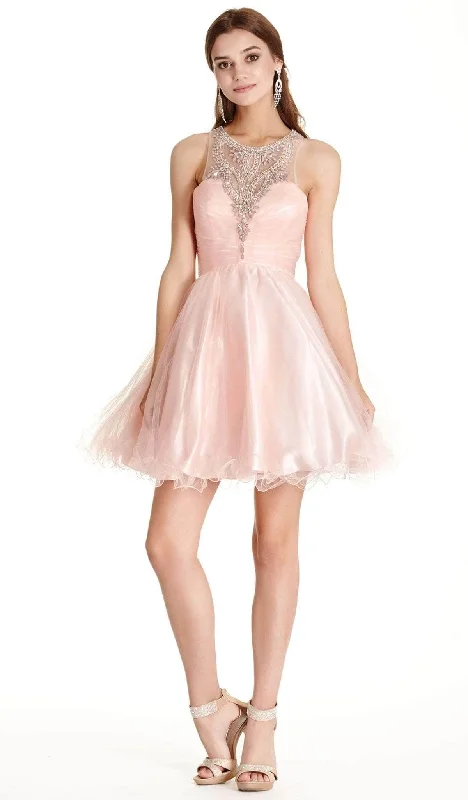 ready-to-wear party dressesAspeed Design - Short Illusion Halter Homecoming Dress S1872 - 1 pc Blush In Size XS Available