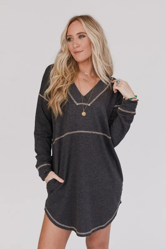 Flowing Long Sleeves Ruffle DressThe Nest Meadow Long Sleeve Tunic Dress - Charcoal