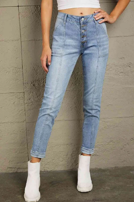 women's slim-fit denim jeansBaeful Button Fly Center Seam High Rise Jeans