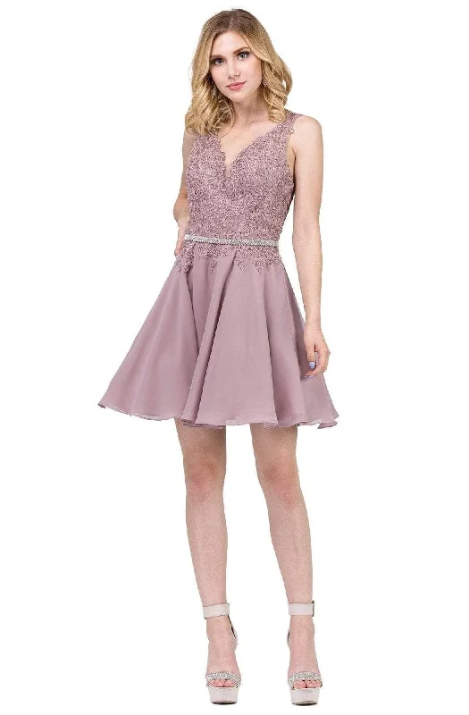 mother-of-the-bride party dressesDancing Queen - 3011 Plunging V-Neck Lace Bodice Homecoming Dress