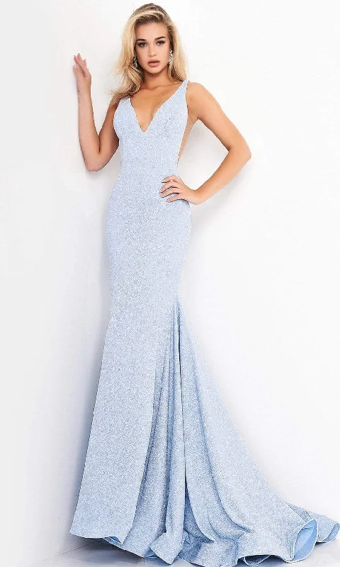 Formal Dress for Charity AwardsJVN by Jovani - JVN02132 Plunging V-Neck Glitter Trumpet Gown