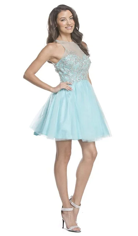 long party dressesAspeed Design - Ornate Sheer Halter A-line Homecoming Dress