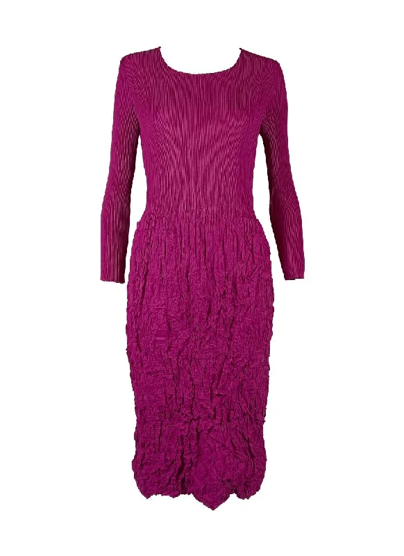 Fuzzy Knit Long Sleeves Dress9240011 Two Pockets Long Sleeve Pleats Dress *Rose Red