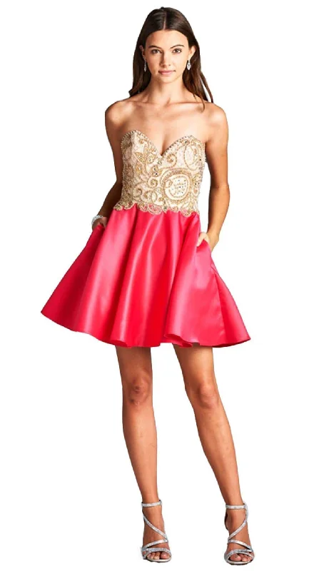 vintage party dressesTrevi Collection - Strapless Embellished A-line Homecoming Dress