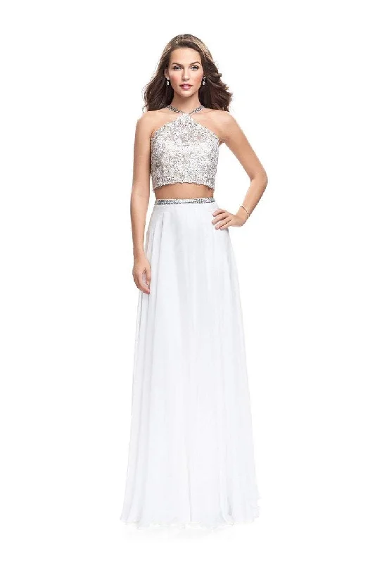 Formal Dress for GraduationsLa Femme Gigi - 26288 Embellished Halter Chiffon Two Piece Gown