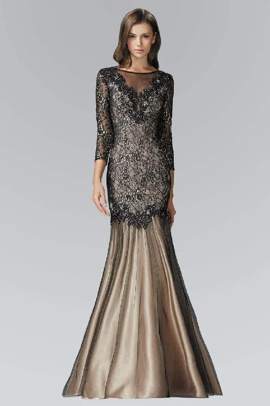 Formal Dress for Oscar NightsElizabeth K - GL2107 Three Quarter Sleeve Lace Trumpet Gown