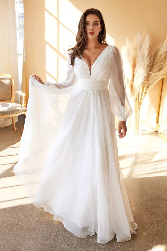 Flexible Fit Long Sleeves DressOff white long sleeved chiffon and floor length dress