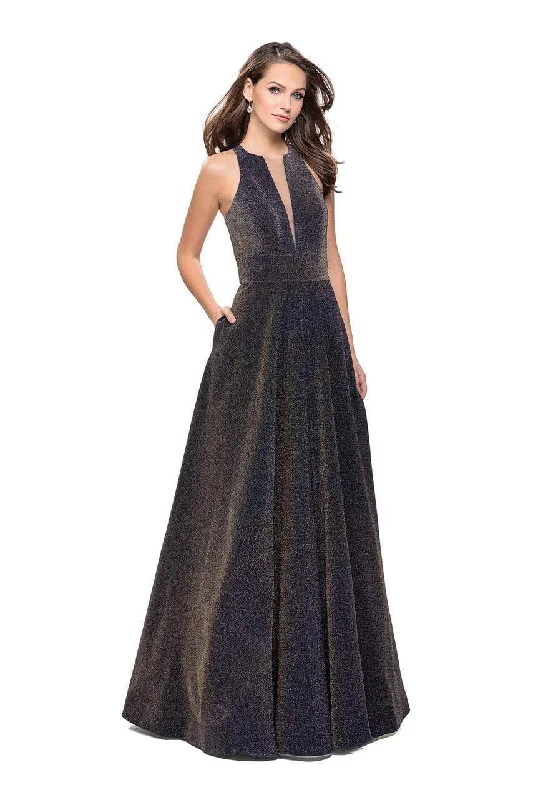 Formal Dress for Modeling AuditionsLa Femme - 26073 Sparkling Mikado Halter A-line Gown