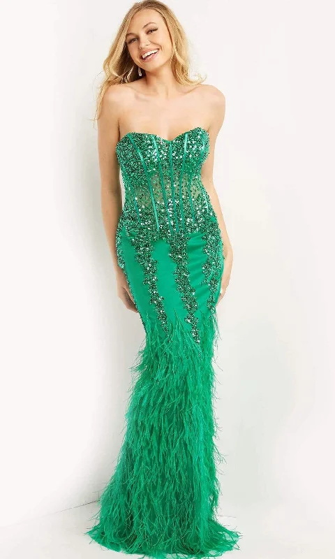 Formal Dress for Beauty ContestsJovani - 08142 Strapless Corset Feather Gown