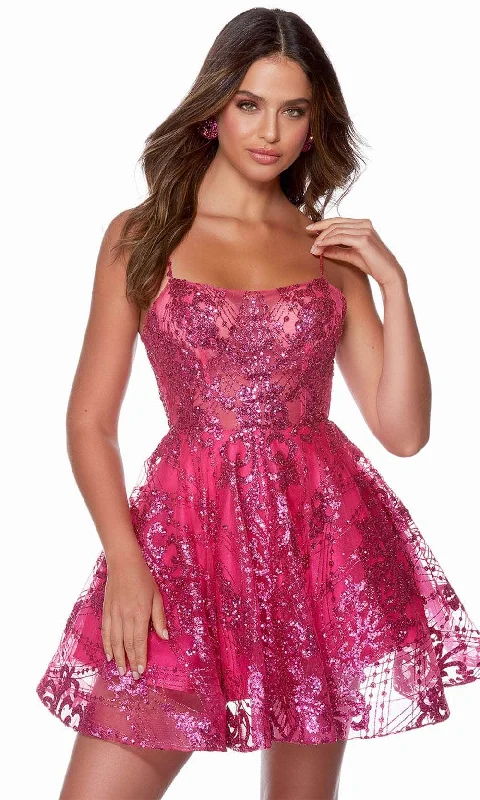 floral party dressesAlyce Paris 3122 - Glitter Ornate A-Line Homecoming Dress