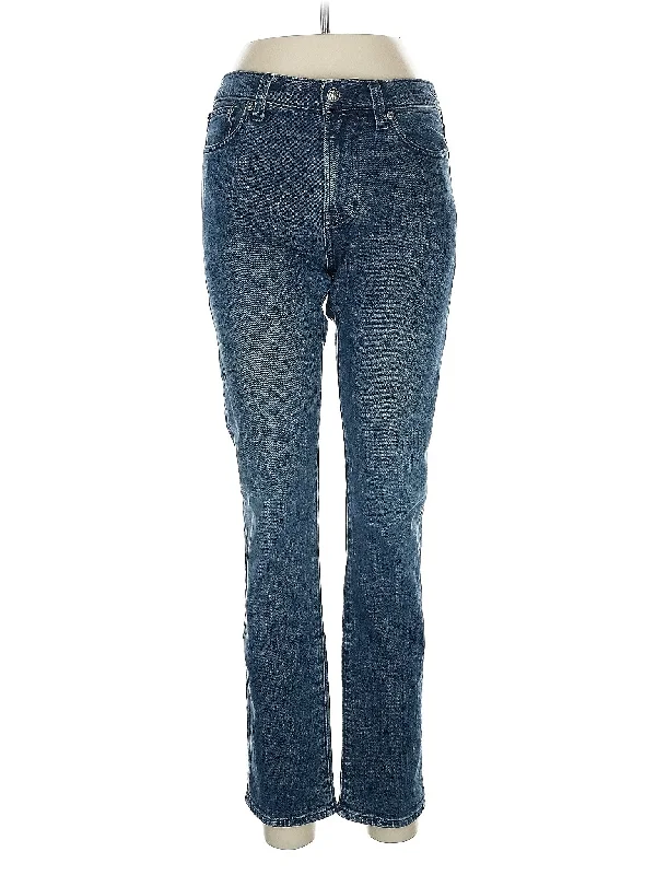 women's acid-washed denim jeansHigh-Rise Straight-leg Jeans in Medium Wash