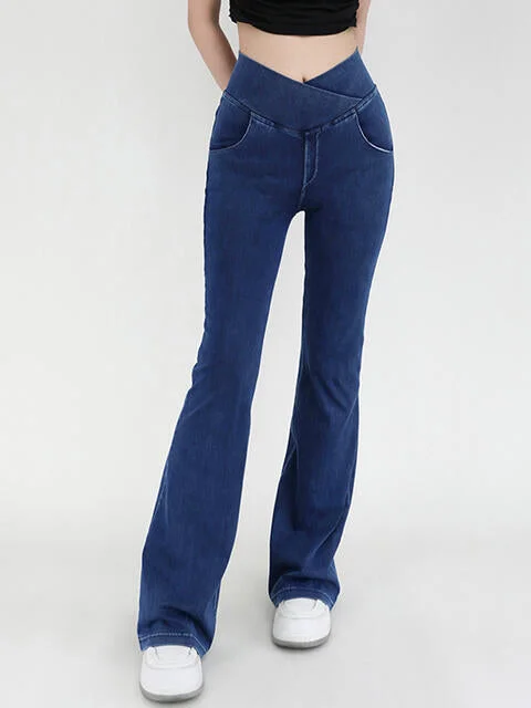 women's denim jeans for a vintage styleWide Waistband Bootcut Jeans with Pockets