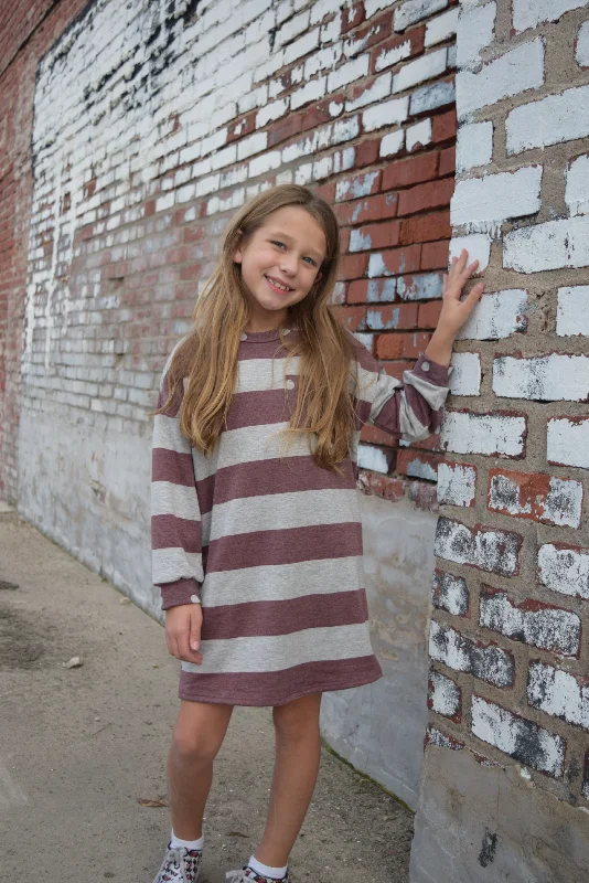 Fancy Lace Long Sleeves DressKids Maroon Strip Knit Long Sleeve Dress