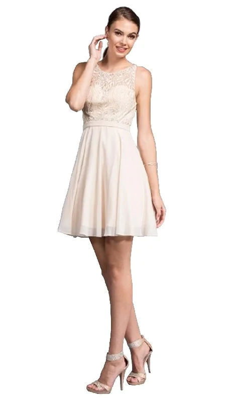 themed party dressesTrevi Collection - Embellished Sheer Bateau A-line Homecoming Dress