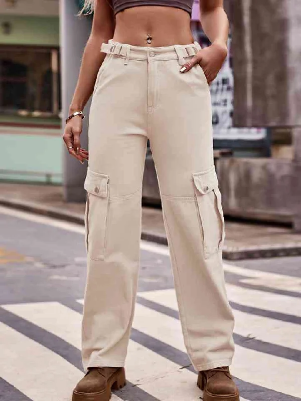 women's denim jeans with buttonsPocketed Wide Leg Jeans