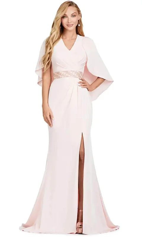 Formal Dress for Beach WeddingsAshley Lauren 11416 - Cape V Neck Gown