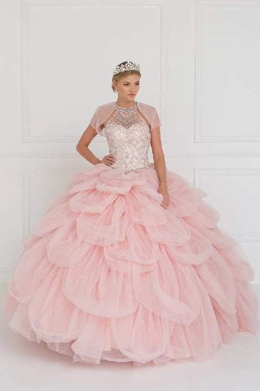 Formal Dress for Bohemian ThemesElizabeth K - GL2430 Illusion High Halter Cascading Petal Tulle Ballgown