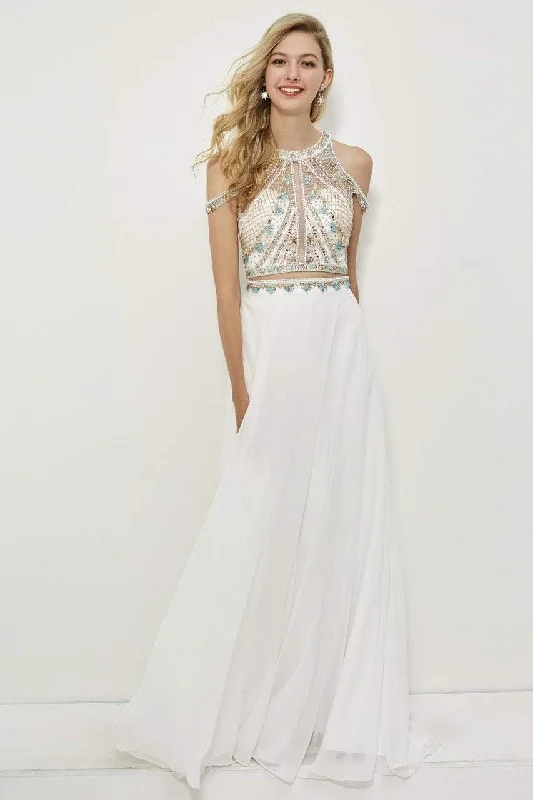 Formal Dress for Vintage ThemesAngela & Alison - 81043 Two Piece Embellished Halter Gown