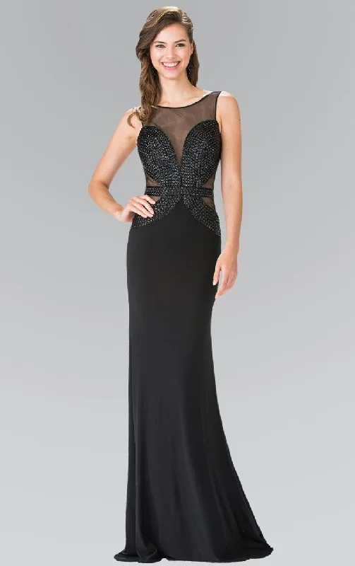 Formal Dress for Holiday PartiesElizabeth K - GL2234 Illusion Bateau Neckline with Open Back Gown