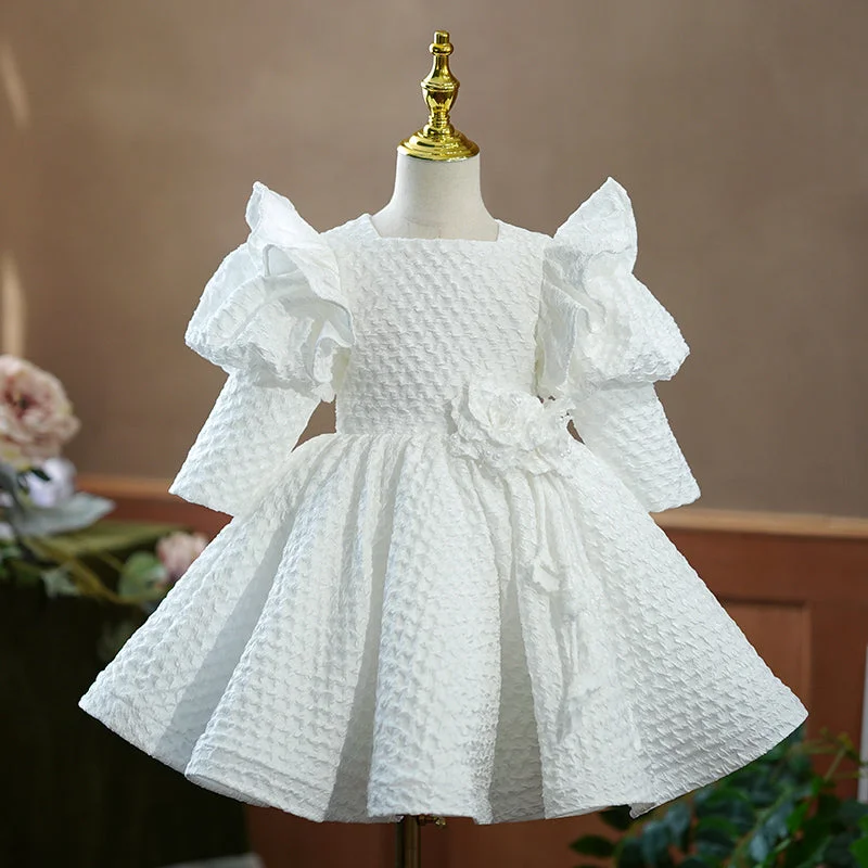 Full-Figured Long Sleeves DressFlower Girl Dress Toddler Princess White Long Sleeve Puffy Baptism Pageant CommunionChristening Dress