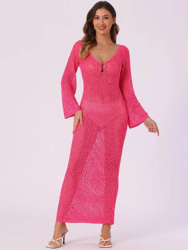 Full-Body Long Sleeves DressLong Sleeve Hollow Out Swim Cover Up Beach Crochet Dress